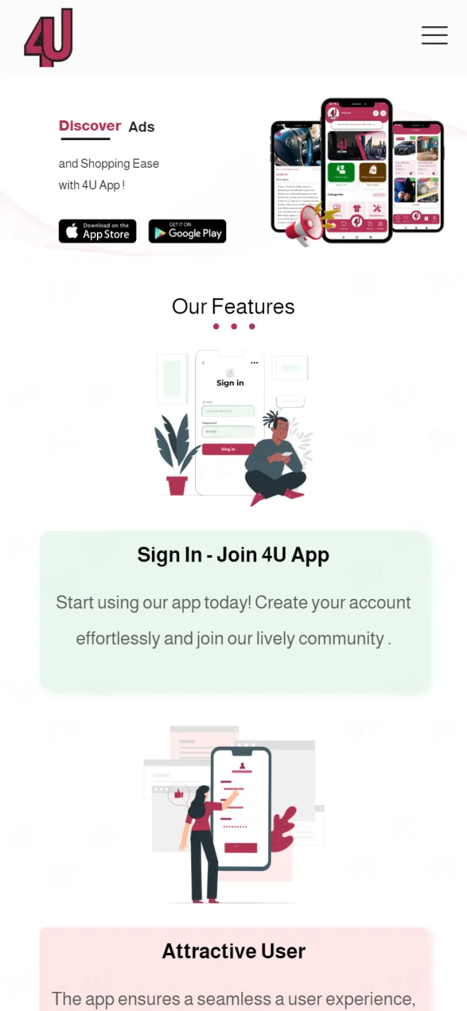 4U ADS & More website on a phone