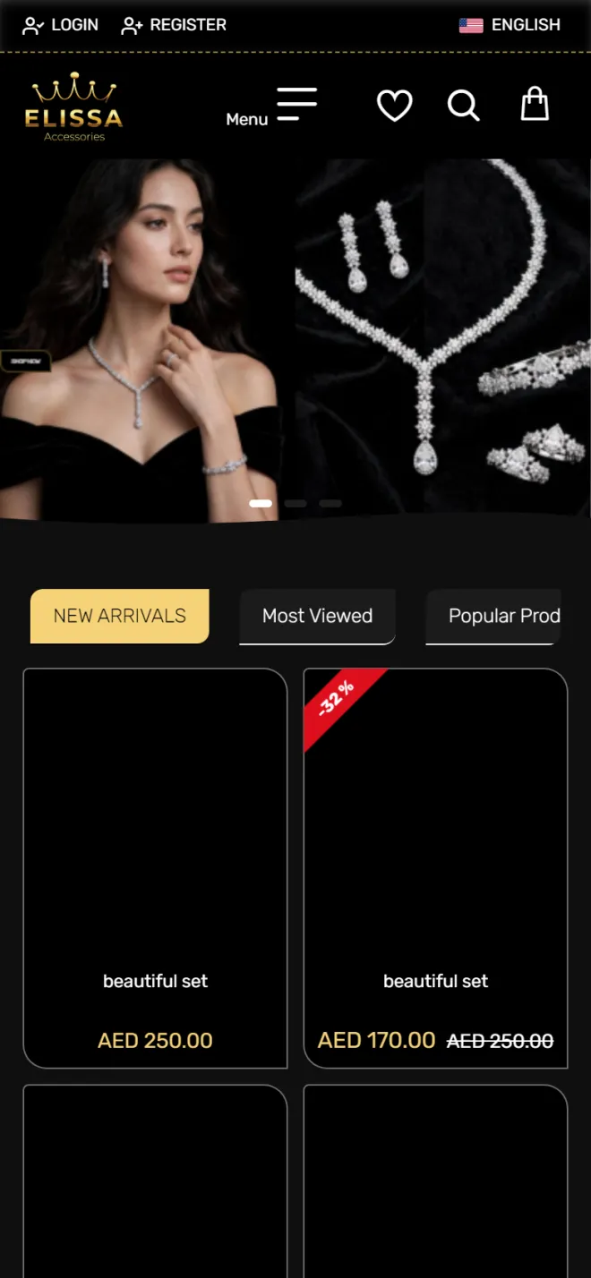 ELISSA Accessories website on a phone