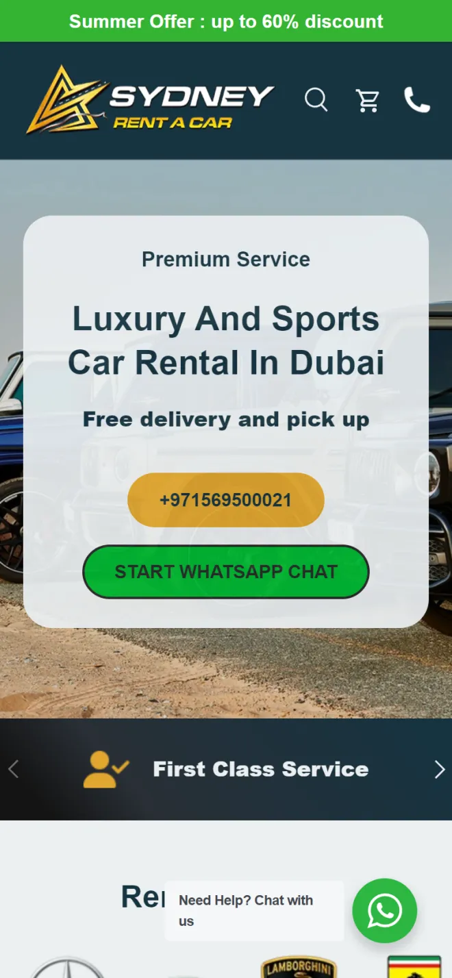 Sydney Rent a Car website on a phone